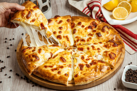 imeretian khachapuri  cheese  lemon  side view